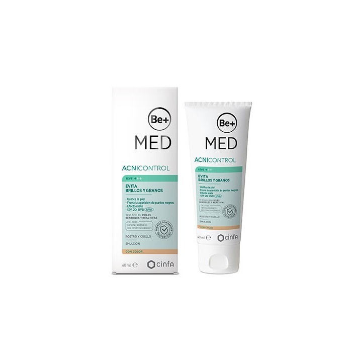 Be+ MED Acnicontrol Evita Brillos y Granos SPF20 40mL. ACNE LEVE. CON COLOR