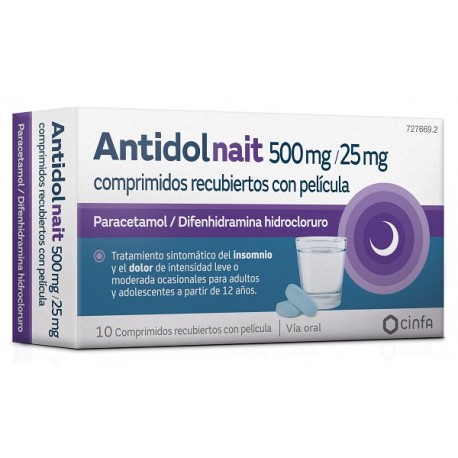 Antidol Noche 500 mg/25 mg 10 Comprimidos Recubiertos