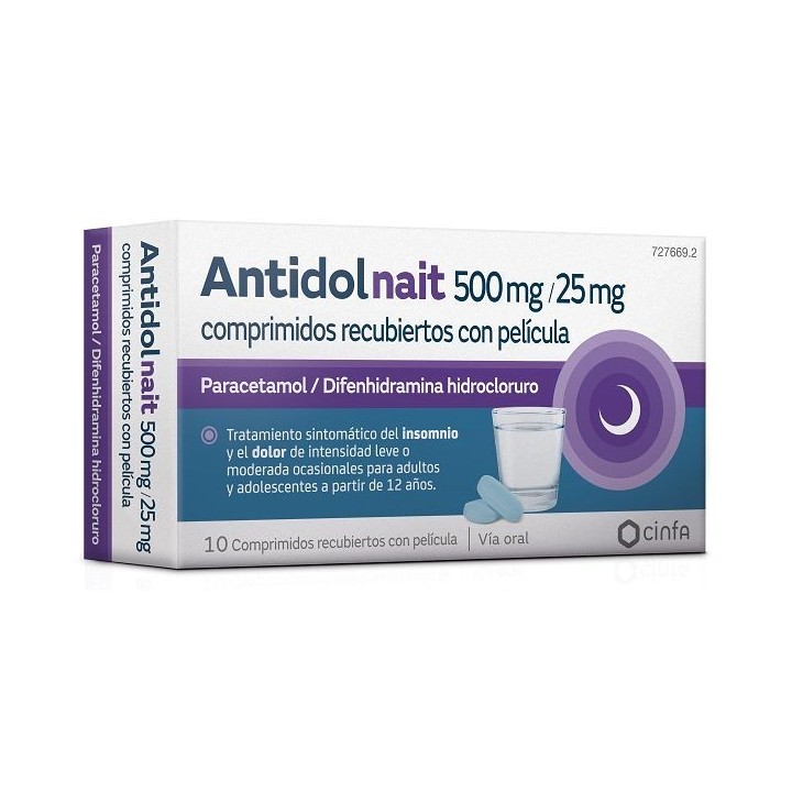 Antidol Noche 500 mg/25 mg 10 Comprimidos Recubiertos